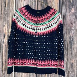 Talbots Multicolor Nordic Pattern Cardigan